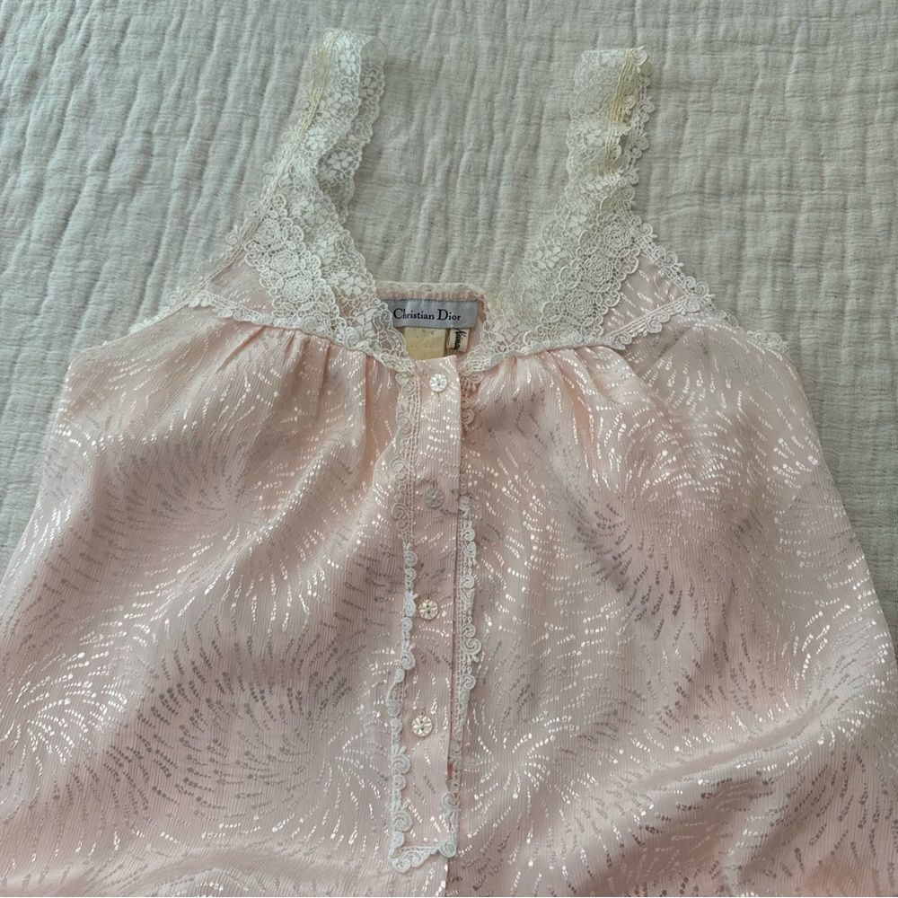 Vintage Christian Dior Pink Lace Trim Slip Dress Nightgown lingerie Large *flaws